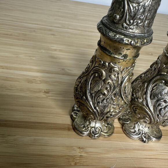 Vintage Silver Plate Rococo Repousse Salt Pepper Shakers Pair Ornate Baroque - Picture 5 of 12